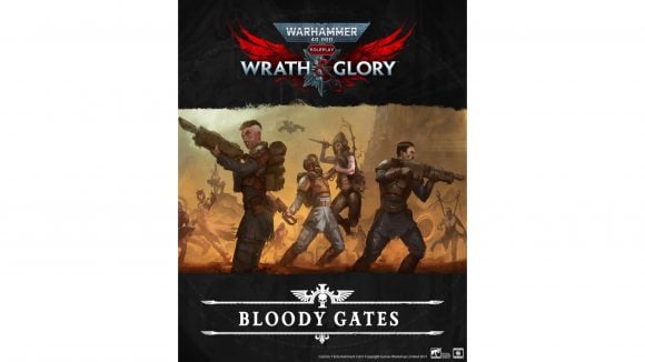 The full front cover of the Bloody Gates adventure for Warhammer 40K: Wrath and Glory