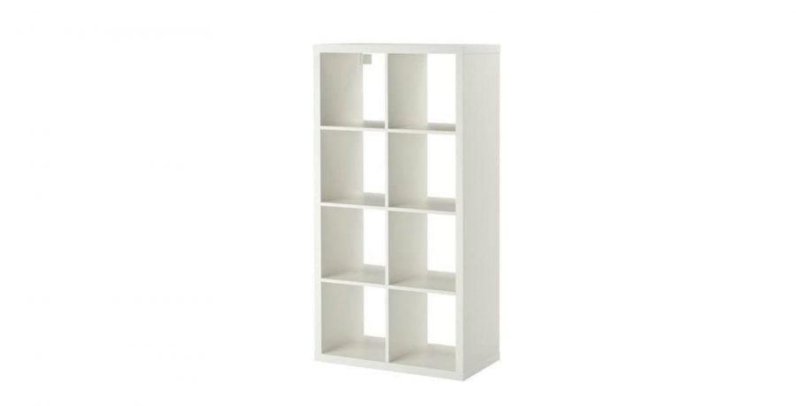Board game storage - a set of white IKEA Kallax shelves