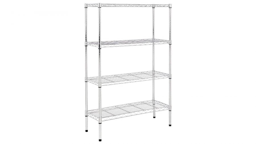 Board game storage a metal wireframe shelving unit