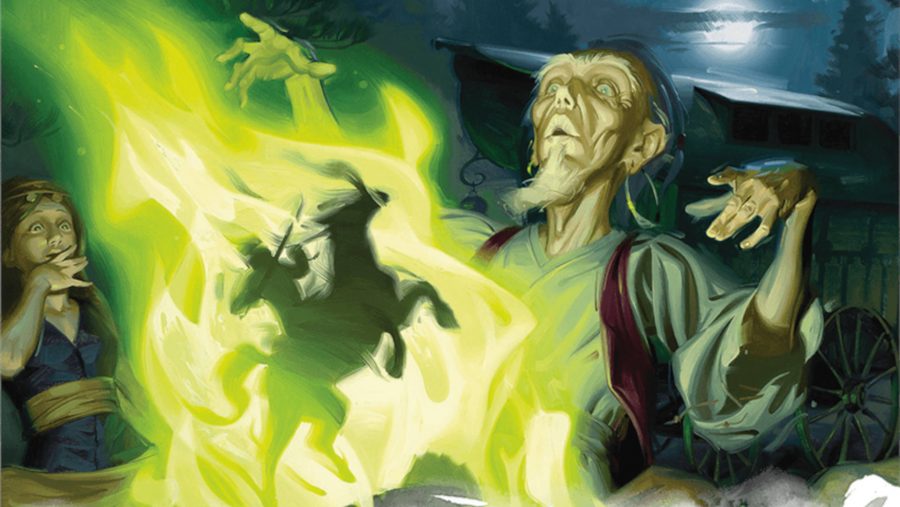 D&D character creator a wizard casting a spell using green flames