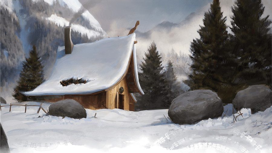 D&D homebrew a cabin perched in the snow