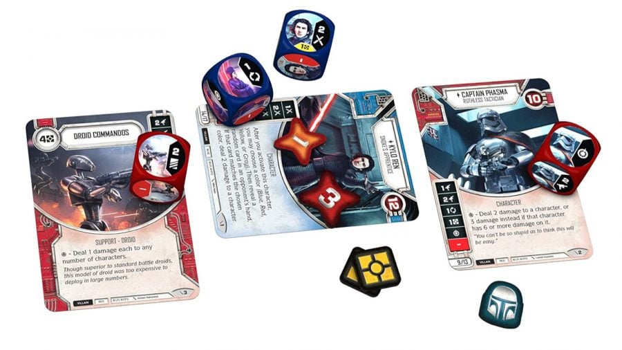 Star Wars board games cards and dice from Star Wars: Destiny