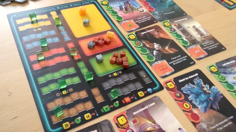 Terraforming Mars: Ares Expedition player board with cubes on top