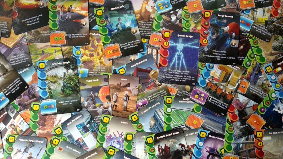 Terraforming Mars: Ares Expedition review cards laid on top of each other