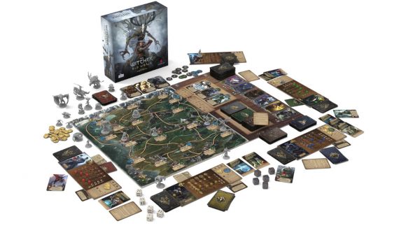 The Witcher: Old World board game pieces and cards