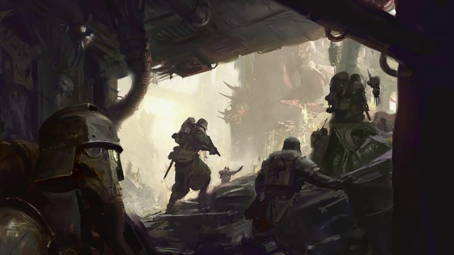 Warhammer 40k Kill Team Octarius 2nd Edition guide GW artwork showing Krieg veterans climbing through rubble