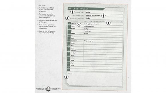 Warhammer 40k: Kill Team Octarius 2nd Edition points news warhammer community graphic showing the new roster sheet for Kill Team