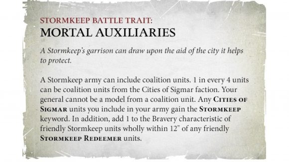 Warhammer Age of Sigmar Stormcast Eternals battletome rules reveal Stormkeep Warhammer Community graphic showing the Mortal Auxiliaries Battle trait