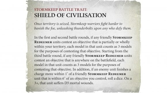Warhammer Age of Sigmar Stormcast Eternals battletome rules reveal Stormkeep Warhammer Community graphic showing the Shield of Civilisation battle trait