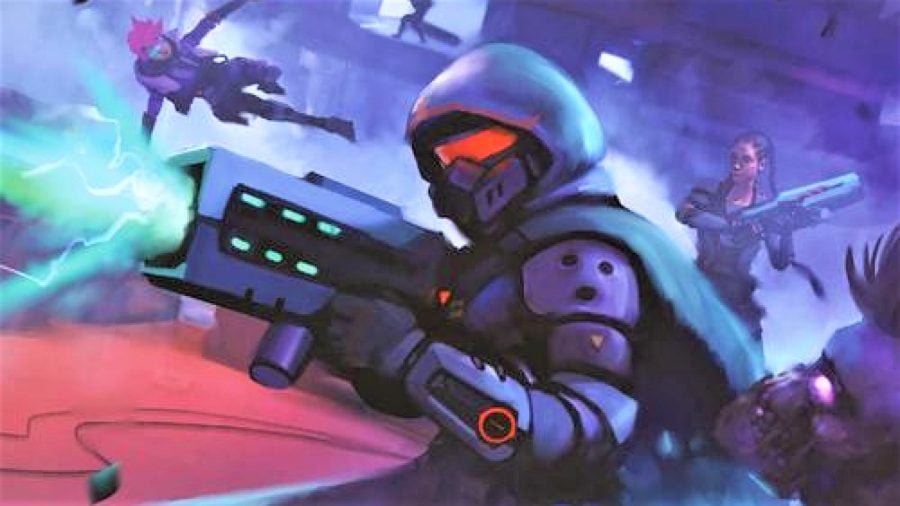 Adventure wargames Modiphius artwork from the cover of Five Parsecs from home, showing a sci fi character firing a gun