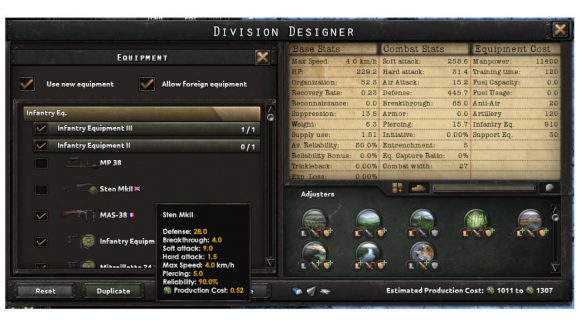 Hearts of Iron 4 Imperator: Rome director equipment manger screen