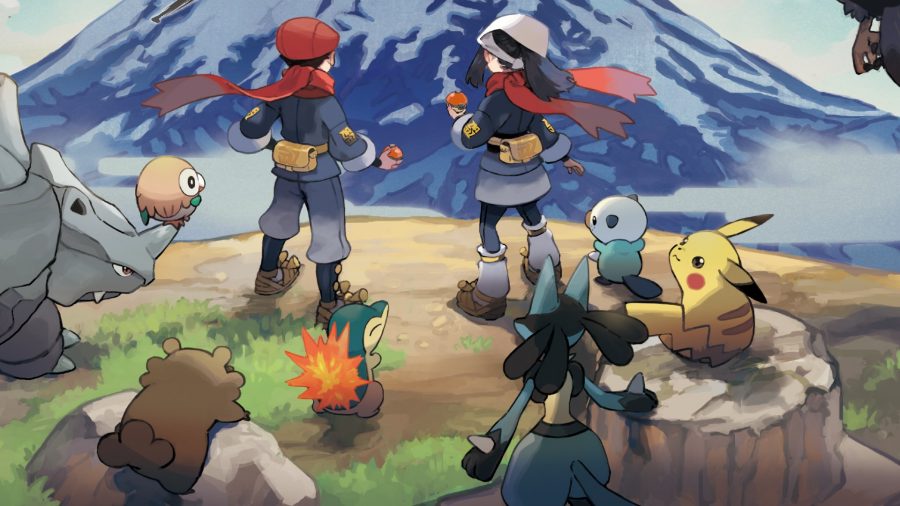 How to build a Pokemon deck two trainers on a cliffside next to classic Pokemon
