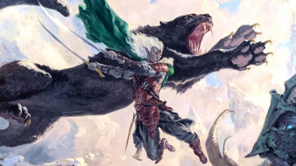 MTG Forgotten Realms DnD Drizzt leaping through the air