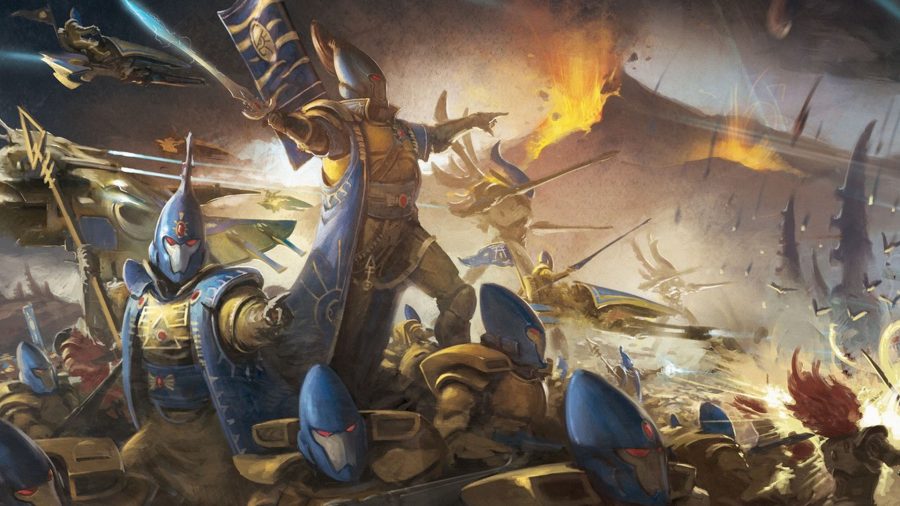 Warhammer 40k Eldar Craftworlds artwork showing an Eldar force advancing