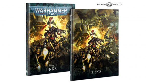Warhammer 40k Orks codex 9th edition pre-orders Warhammer Community photo showing the front cover art for the new Orks Codex, standard and collectors editions