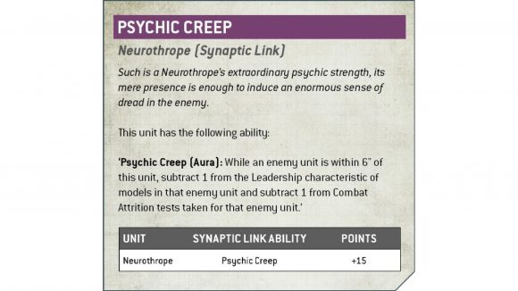 Warhammer 40k Tyranids synapse abilities in War Zone Octarius Warhammer Community graphic showing the Psychic Creep ability