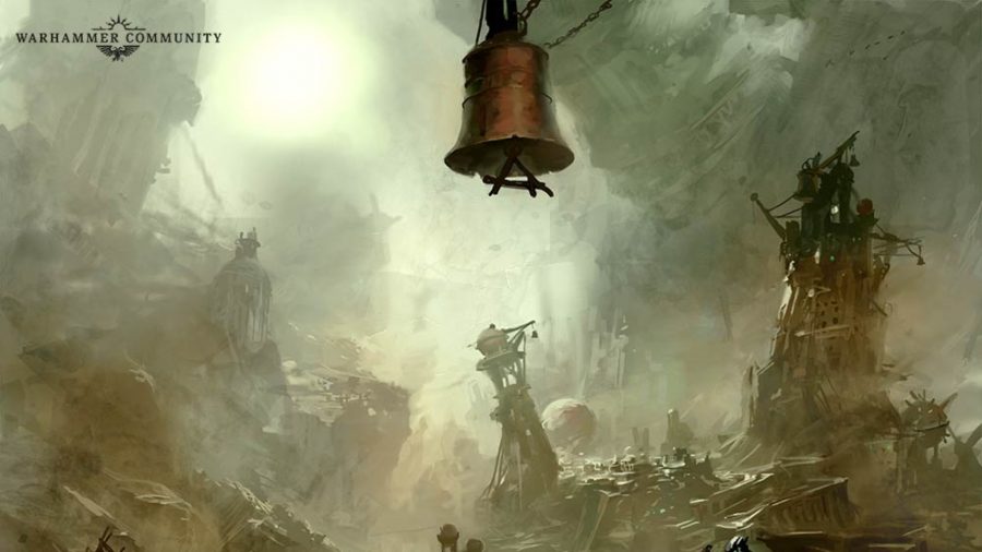Warhammer Age of Sigmar Skaven faction guide Games Workshop artwork showing Skavenblight and a bell