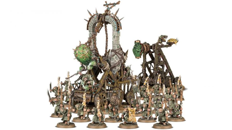 Warhammer Age of Sigmar Skaven faction guide Games Workshop photo showing the models from the Start Collecting! Clan Pestilens box