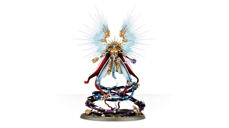 Warhammer Age of Sigmar Stormcast Eternals Lore and Tactics Warhammer Community photo showing the model for the Celestant-Prime