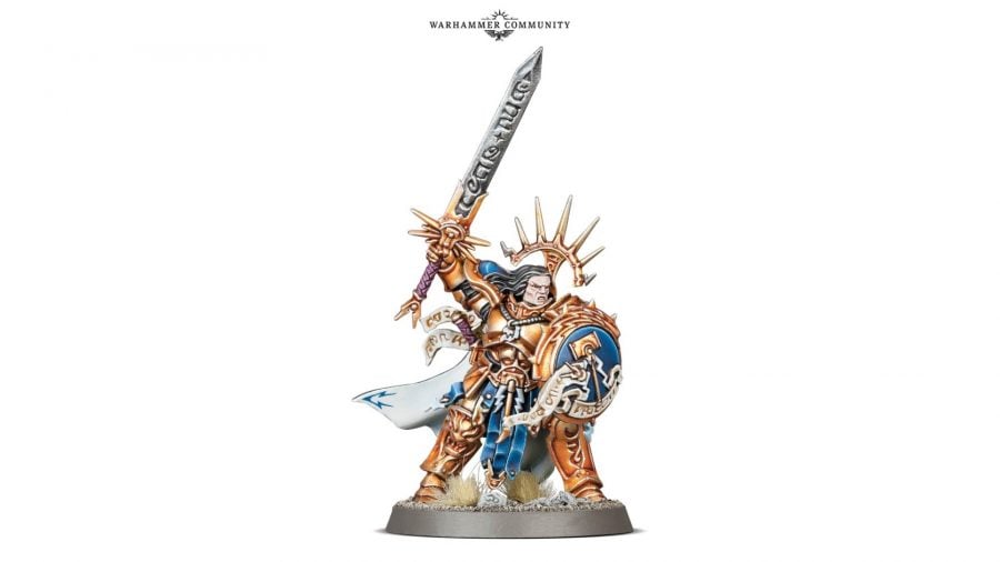 Warhammer Age of Sigmar Stormcast Eternals Lore and Tactics Warhammer Community photo showing the model for Gavriel Sureheart