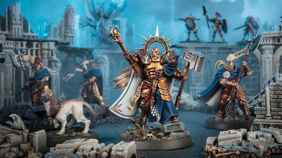 Warhammer Age of Sigmar Stormcast Eternals Lore and Tactics Warhammer Community photo showing the models for Stormcast Eternals' Lord-Imperatant and Praetors units