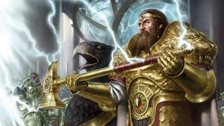 Warhammer Age of Sigmar Stormcast Eternals Lore and Tactics Warhammer Community artwork showing the God-King Sigmar