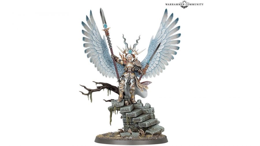 Warhammer Age of Sigmar Stormcast Eternals Lore and Tactics Warhammer Community photo showing the model for Yndrasta, The Celestial Spear