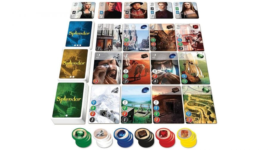 2-player board games Splendor cards laid out in a grid