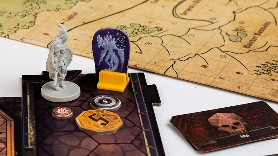 Best board game deals - Photo of Gloomhaven map, cards, minis, and tokens