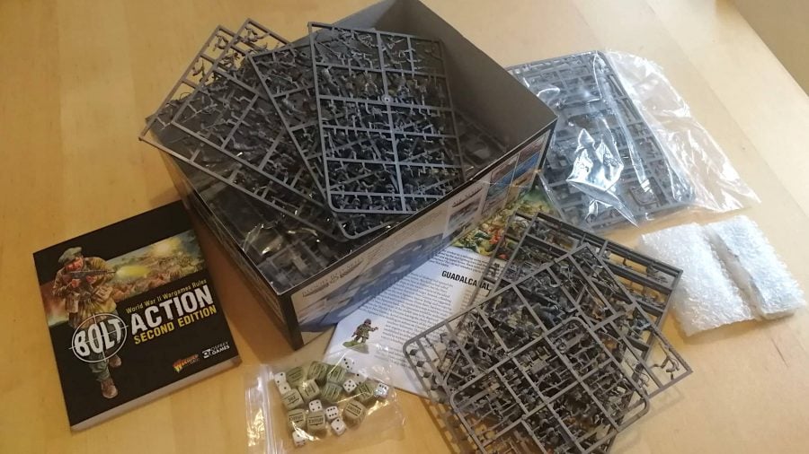 Bolt Action Island Assault starter set box and components