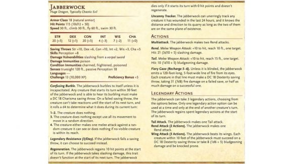 Dungeons and Dragons The Wild Beyond the Witchlight jabberwock stat block