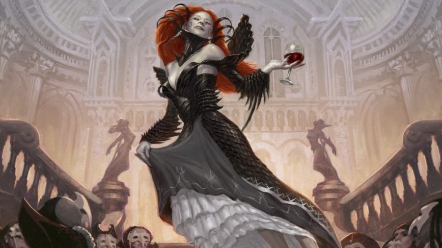 Magic: The Gathering Innistrad Crimson Vow release date - Innistrad Midnight Hunt card artwork showing a finely dressed vampire in a masquerade ball