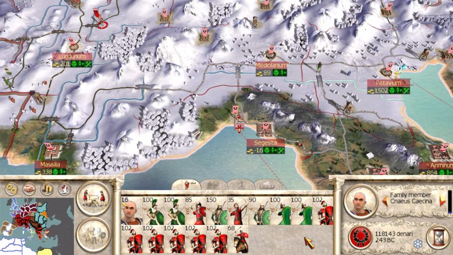 Total War: ROME: The Board Game release date - Rome Total War screenshot showing the campaign map for northern Italy