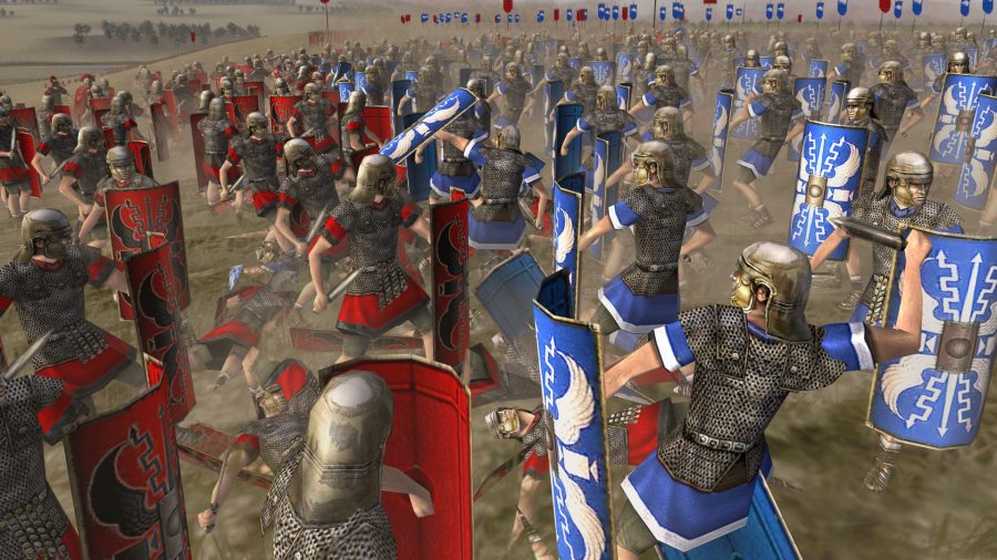 Total War: ROME: The Board Game release date - Rome Total War screenshot showing Julii and Scipii Roman troops fighting