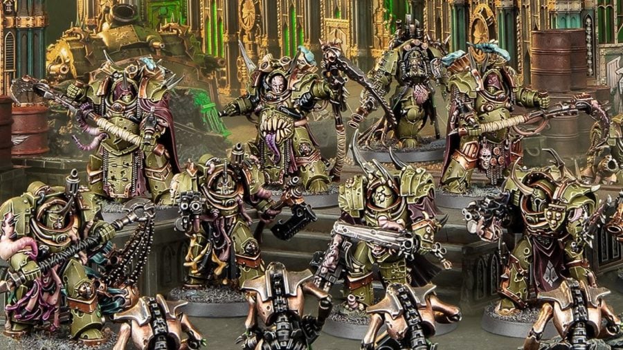 Warhammer 40k Death Guard army guide - Warhammer Community photo showing Blightlord Terminator models fighting Necrons