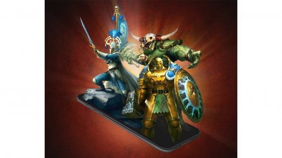 New Warhammer Age of Sigmar app launches in beta - Warhammer Community graphic showing Age of Sigmar characters rising out of a smartphone screen