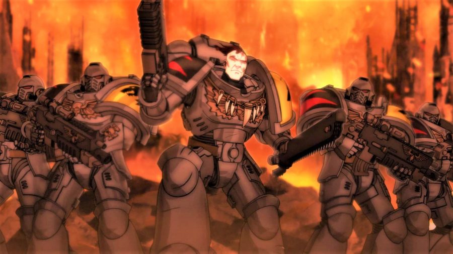 Warhammer+ future is bright - Warhammer Community animation screenshot showing anime Space Wolf Space Marines
