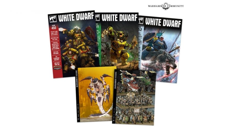 Warhammer+ future is bright - Warhammer Community photo showing White Dwarf issues in the Warhammer Vault