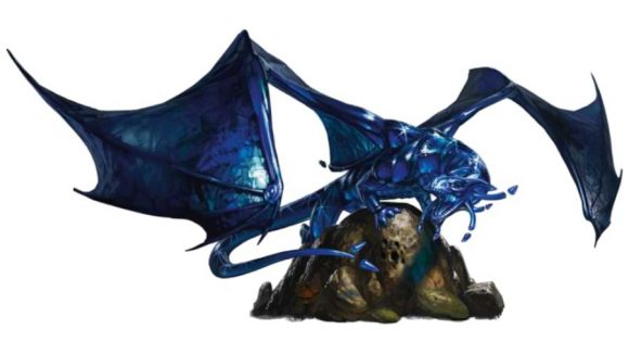 D&D Fizban's Treasury of Dragons a Gem Dragon perched on a rock