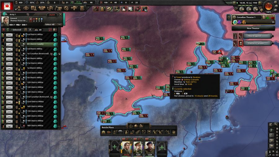Hearts of Iron 4 achievements - Hearts of Iron 4 screenshot showing canada invading the USA