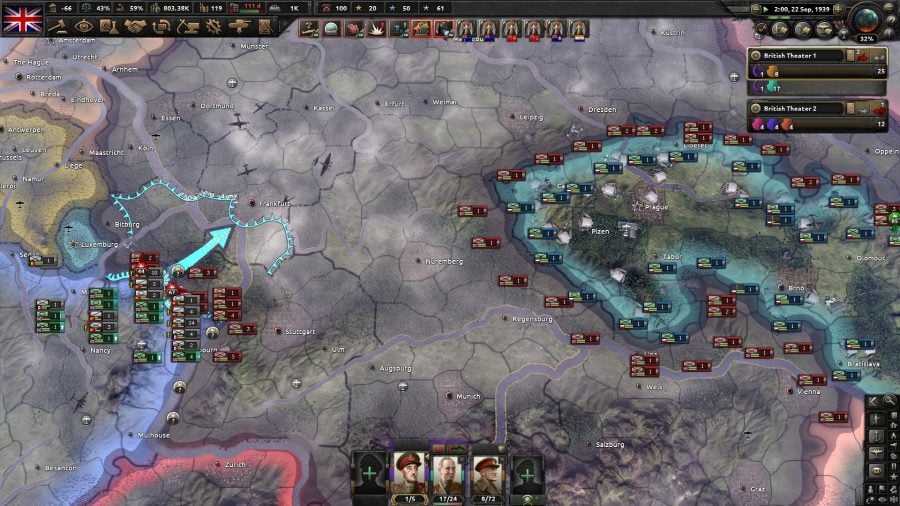Hearts of Iron 4 achievements - Hearts of Iron 4 screenshot showing troop movements aiming to complete the Crusader Kings 2 achievement