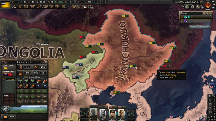 Hearts of Iron 4 achievements - Hearts of Iron 4 screenshot showing Manchukuo expanding its territory