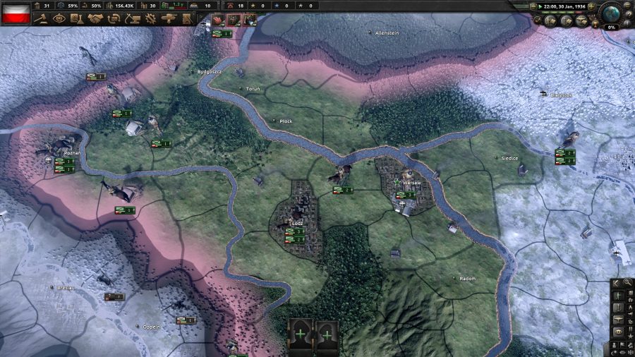 Hearts of Iron 4 achievements - Hearts of Iron 4 screenshot showing Warsaw and Poland