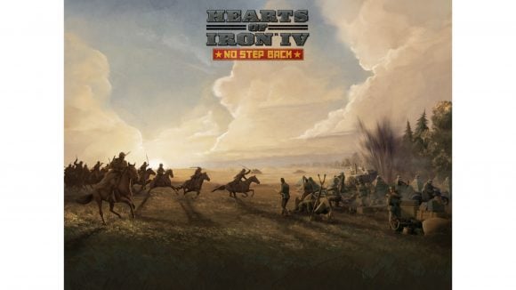 Hearts of Iron 4 DLC No Step Back loading screen artwork showing Polish cavalry charging towards a German line