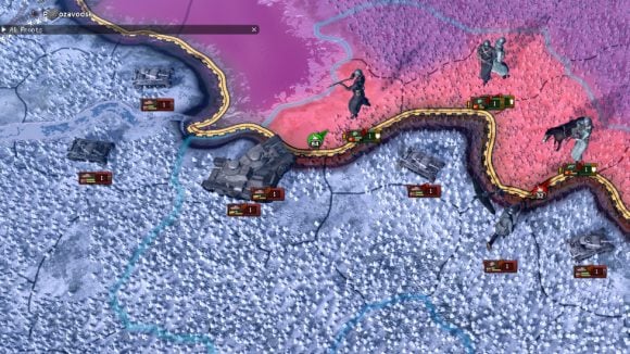 Hearts of Iron 4 No Step Back DLC AI improvements - HoI4 screenshot showing various AI tank units on a border