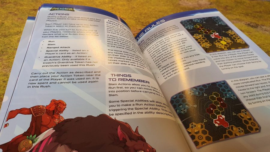 Mantic Games OverDrive review - Author's photo showing inside pages from the OverDrive rulebook