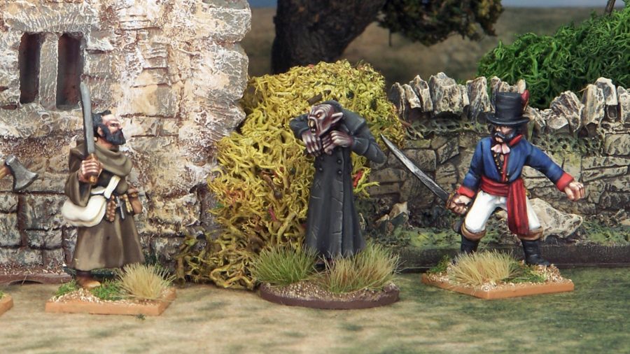 Miniature wargames The Silver Bayonet a vampire mini next to two soldiers
