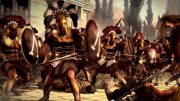 Total War: ROME: The Board Game a Spartan warrior in battle