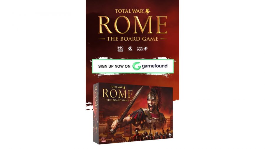Total War Rome The Board Game Gamefound launch date - PSC Gamefound campaign page graphic