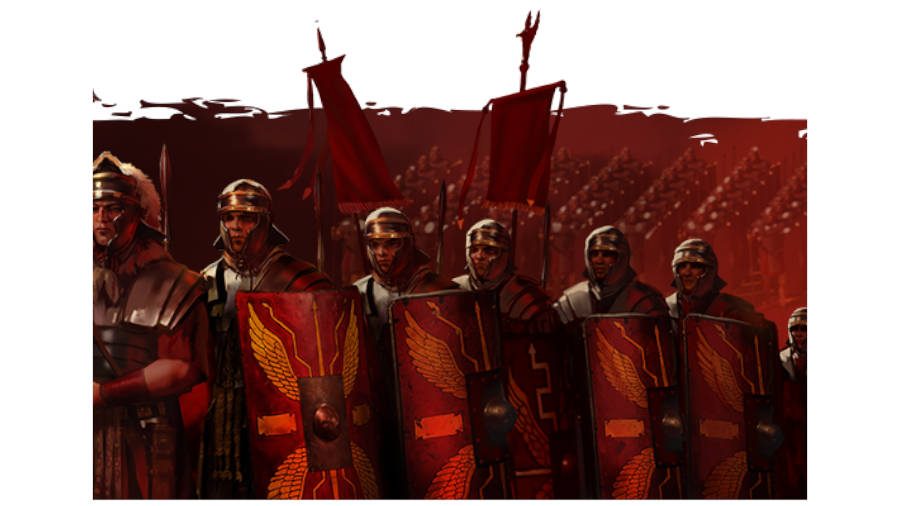 Total War: Rome: The Board Game soldiers carrying a standard and marching
